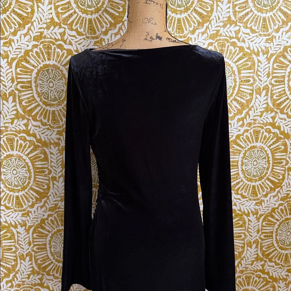 NWT BHLDN Eloise Boat Neck Stretch Side Slit Velvet Maxi Dress in Black Sz M - Picture 9 of 11